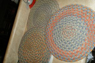 3 Vintage Braided Chair Pads photo