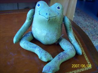 Primitive Folk Art Hand Made Green Frog,  Very Collectible,  Hand Made,  Signed photo