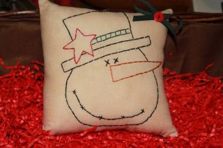 Primitive Stitchery Pillow - Snowman photo