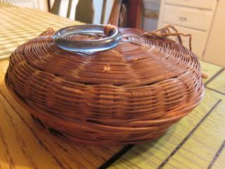 Great Little Antique Splint Wood Sewing Notions Basket photo