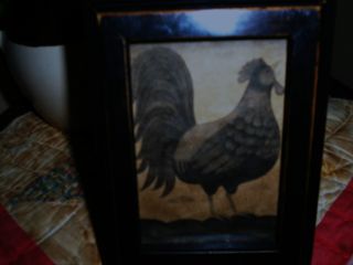 Rooster Print 3 X 4 Black & White Wood Frame Black Primitive Country Christmas photo