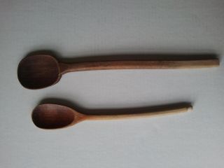 Pair Of Primitive Wooden Treen Spoons/ladles - Country Antiques photo