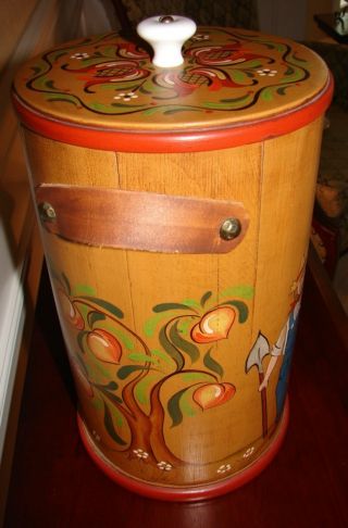 Vintage Folk Collectibles Primitive Firkin Wooden Sugar Bucket Tole Art photo