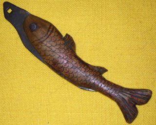 Antique Primitive Incredible Beauty Wood Carved Fish. . .  Knife. . .  Patina / Or photo