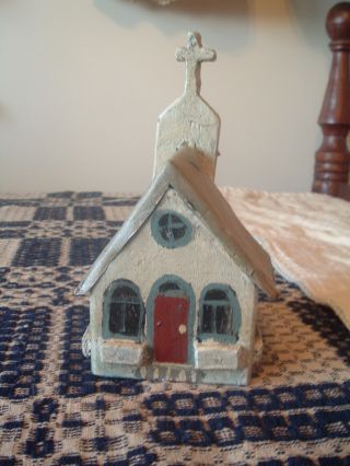Simple & Sweet Old Handpainted Wooden Church W/ Tin Roof Holiday Decor photo