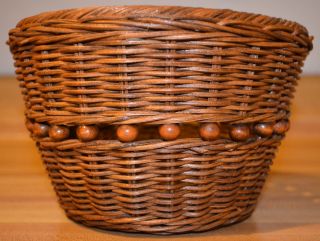 Old Wood Small Basket For Fruits Or Muffins Rare 5 Inch photo