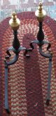 Queen Anne Style Wrought Iron Andirons W/ Brass Urns W/ Some Age Primitives photo 1