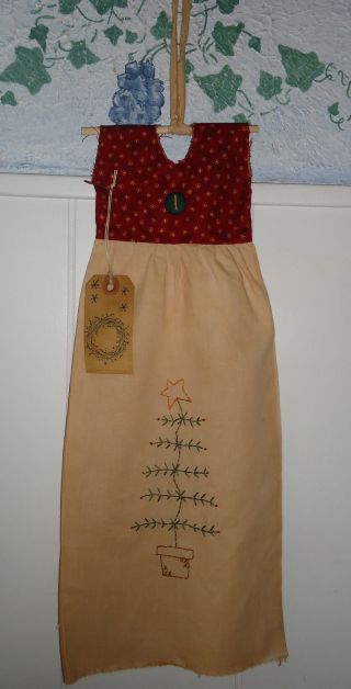 Primitive Decorative,  Tea Dyed,  Holiday Stitchery Dress Handmade Doll photo