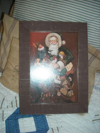 Old World Santa Pic Victorian Toys Under Glass Wood Painted Distress Frame photo