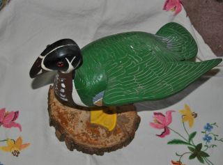 Early Folk Art,  Wooden Duck Decoy,  Hand Carved,  Glass Eyes, photo