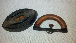Vintage 3 Sad Iron With Detachable Wooden Handle - Colebrookdale Iron Co.  Pa photo