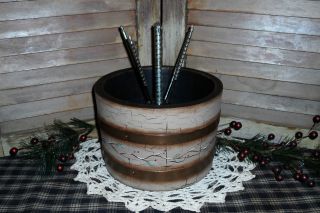 Nutcracker Wood Bucket Set Black Tan Crackle Berry Pine Farmhouse Decor Gift photo