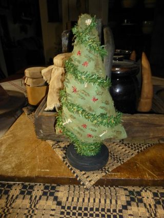 Handmade Vintage Chenille Christmas Tree Makedo On Wooden Candle Base photo
