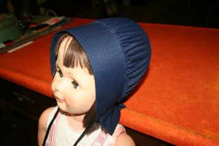Antique Primitive Vintage Old Dark Blue Patty Paypal Size Amish Hat Bonnet photo
