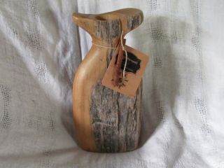 Ooak,  Aafa Primitive Folk Art Antique Hand Carved Wooden Vase,  Signed & Dated photo