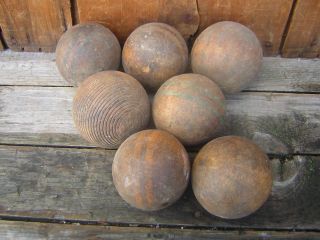 7 Antique Primitive Wood Croquet Balls - - - Great As A Table Centerpiece photo