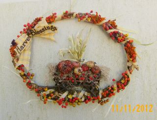 Primitive Hay Wagon Pumpkin Berry Thanksgiving Harvest Fall Door Greeter/wreath photo
