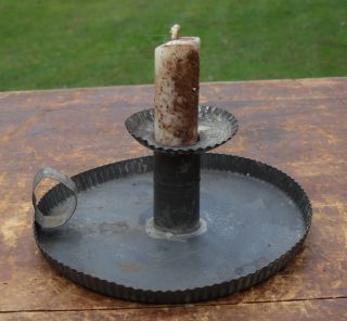 Antique Primitive Lighting Tin Taper Candle Stick Holder photo