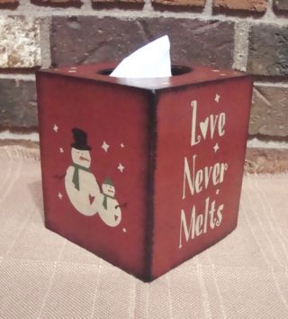 Prim Winter Holiday Christmas Boutique Tissue Box Cover Love Never Melts Hp photo