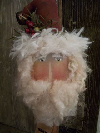 Primitive Santa Head Bobbin == Curled Hat Doll == 13 X 6in.  == photo
