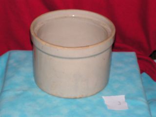 Antique Butter Crock Has Patina Six Inch Diameter Few Chips Stamped 2 photo