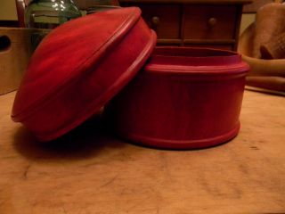 Decorative Wood/wooden Red Stained Round Turned Trinket Or Pantry Box W/lid photo