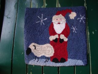 Primitive Punch Needle Mat Santa/sheep photo