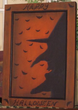 Primitive Hp Folk Art Witch Silhouette Happy Halloween Door Panel photo