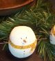 Primitive Snowman Snowball,  Ornies,  Bowl Filler,  Round Set Of Two (2) Mustard Primitives photo 4