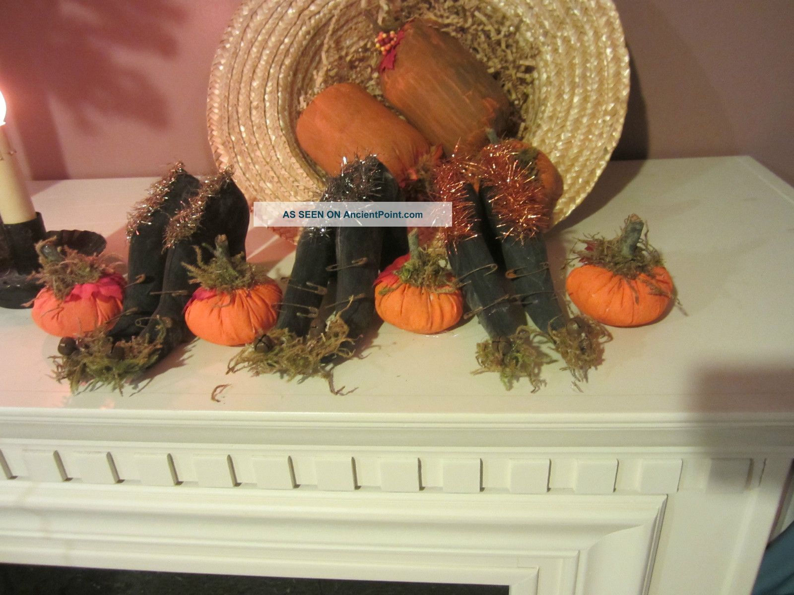 Three Pair Of Primitive Halloween Witch Shoes With Pumpkins Primitives photo