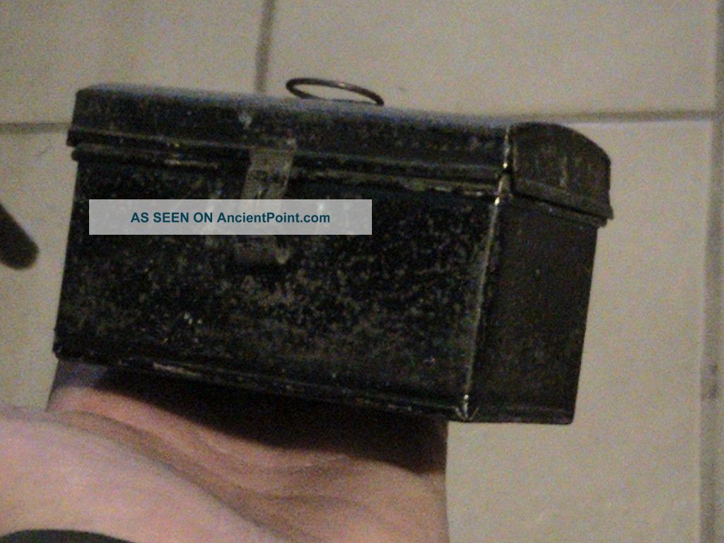 Antique 19th Century Tin Toleware Miniature Document Box Finish Primitives photo