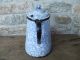 Antique 19th C.  Large Enamelware Coffee Pot Light Blue Swirl Sponge Graniteware Primitives photo 1