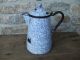 Antique 19th C.  Large Enamelware Coffee Pot Light Blue Swirl Sponge Graniteware Primitives photo 2