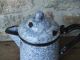 Antique 19th C.  Large Enamelware Coffee Pot Light Blue Swirl Sponge Graniteware Primitives photo 3