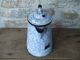 Antique 19th C.  Large Enamelware Coffee Pot Light Blue Swirl Sponge Graniteware Primitives photo 5