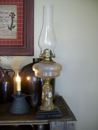 Lg Antique Iron Base Hand Painted Pedestal Lamp Northern Maine Farm Find photo