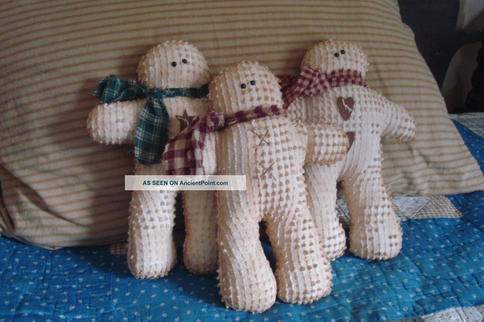 Three Cute Chenille Xmas Primitive Snowmen Snowman Primitives photo