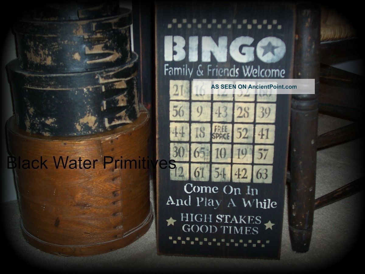 Primitive Black Bingo Sign Game Board Checkerboard Aged To Perfection Primitives photo