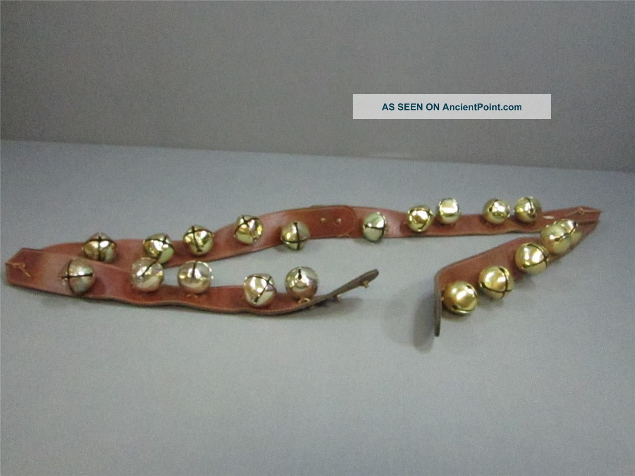 5 Foot Long Sleigh Bells On Strap Total Of 20 Bells Brass Plated Steel Bells Primitives photo