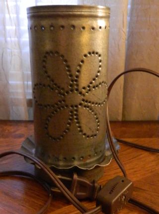 Primitive Country Style Lamp Metal Tube With Flower Design Small Lightbulb photo