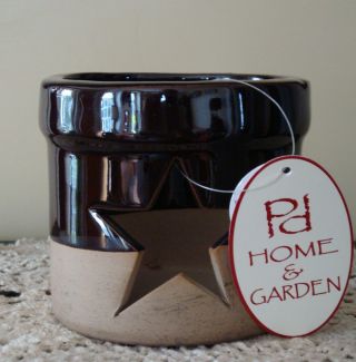Primitive Black Clay Crock Candle Holder With Cutout Star photo