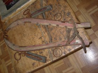 2 Antique Set Hame (s) W/hardware Iron/wood Orginal Red Paint Harness Yoke Collar photo