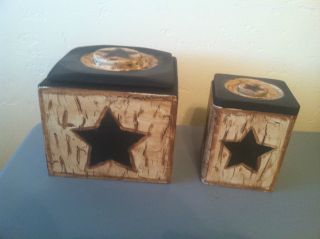 Primitive,  Americana,  Country,  Wood Crackled Canisters photo
