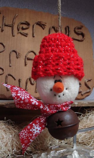 Primitive Christmas Winter Snowman Doll Ornament Bowl Fillers Ornies photo