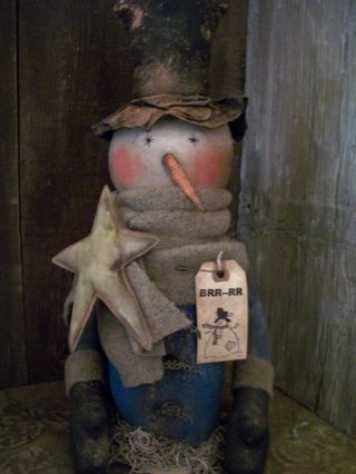 Primitive Top Half Snowman On Base === Stands Alone Doll ==16 X 8 In.  == photo