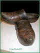 European 1800s Wood And Leather Primitve Clogs Pair,  Antique Folk Art Primitives photo 1