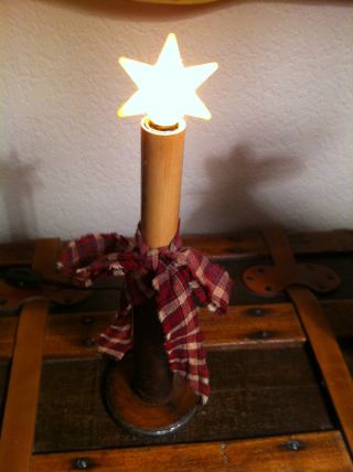 Primitive Electric Wooden Candle Stick With Rubber Star Bulb photo