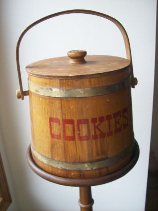 Antique Wood Firkin Suger / Cookie Bucket With Lid (very Good Condition) photo