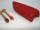 Hand Carved Wooden Toy Canoe And Two Paddles Primitive Toy Primitives photo 2
