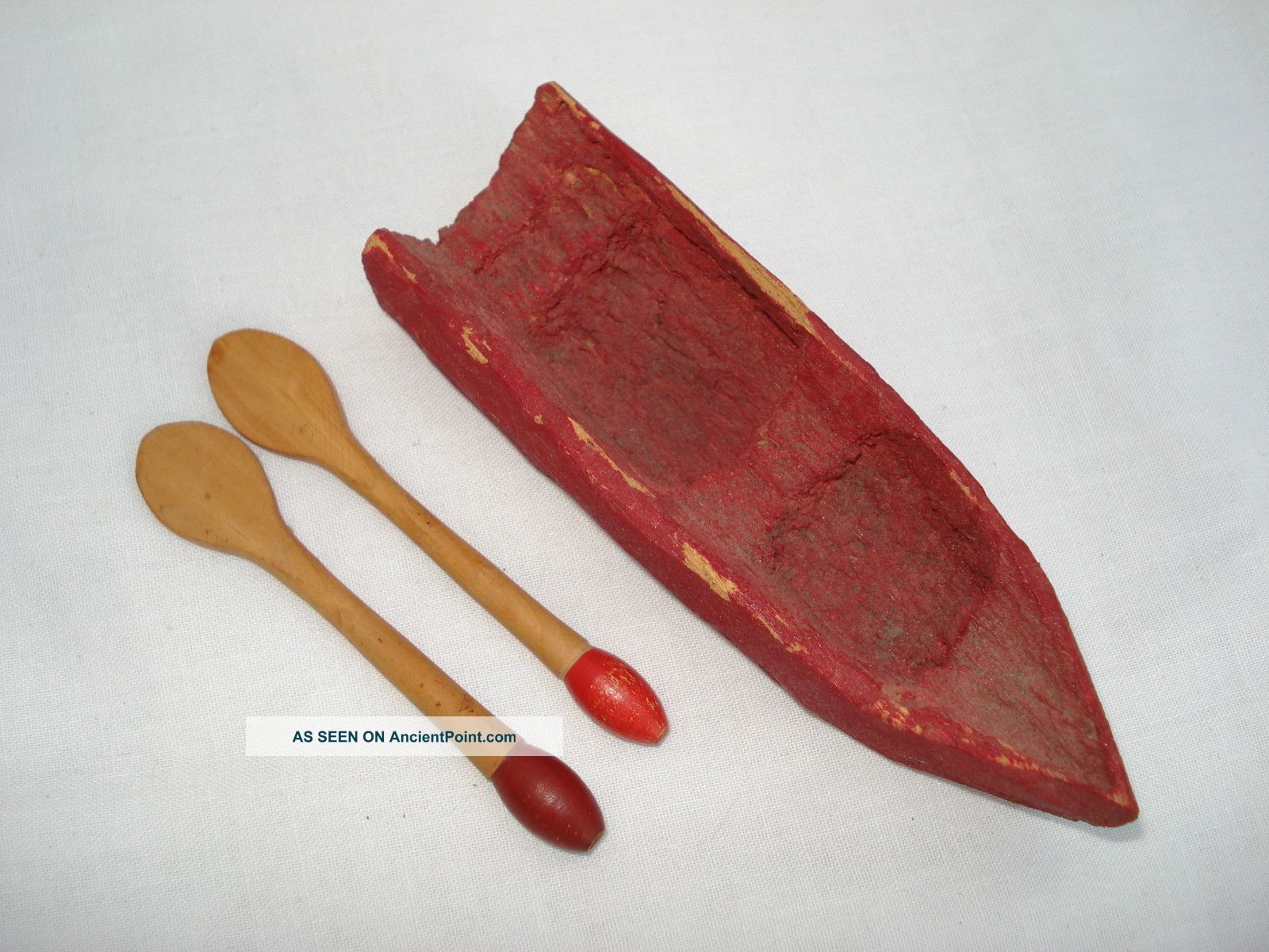 Hand Carved Wooden Toy Canoe And Two Paddles Primitive Toy Primitives 